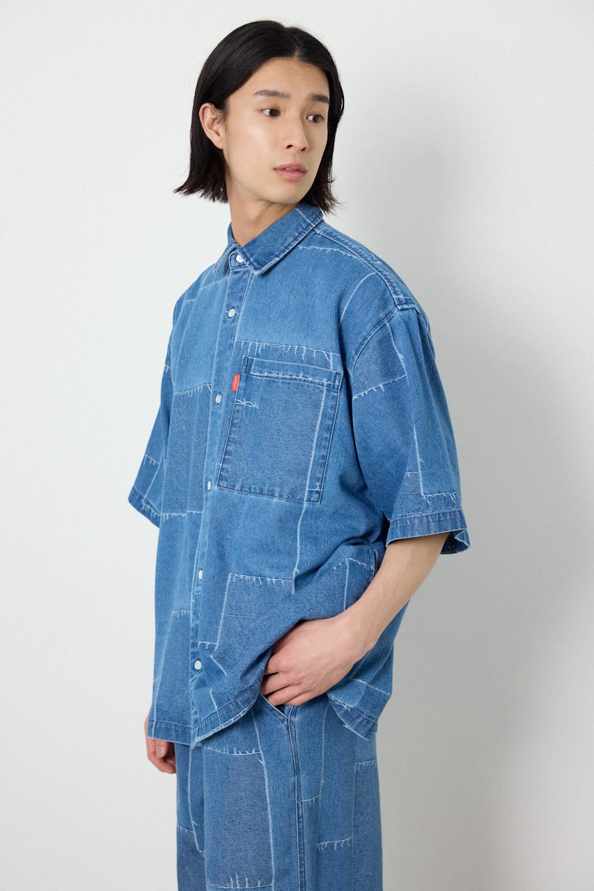パッチパターンデニムシャツ L/BLU M