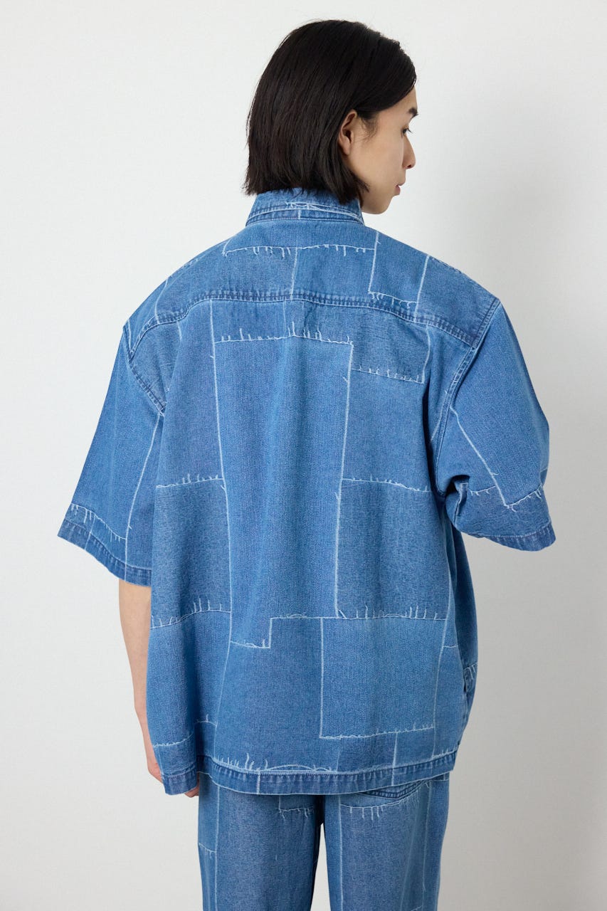 パッチパターンデニムシャツ L/BLU M
