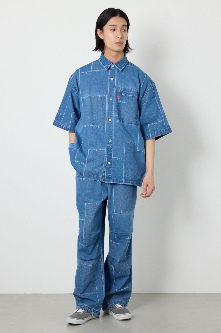 パッチパターンデニムシャツ L/BLU M