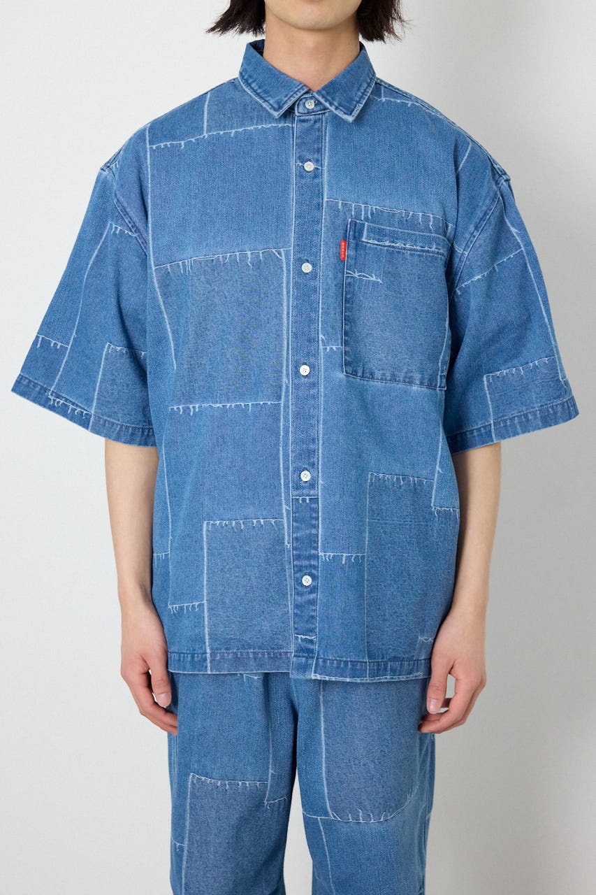 パッチパターンデニムシャツ L/BLU M
