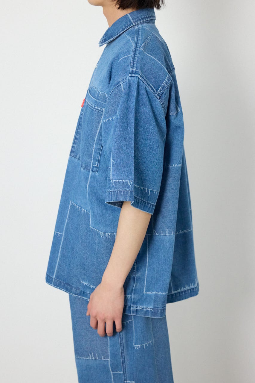 パッチパターンデニムシャツ L/BLU M