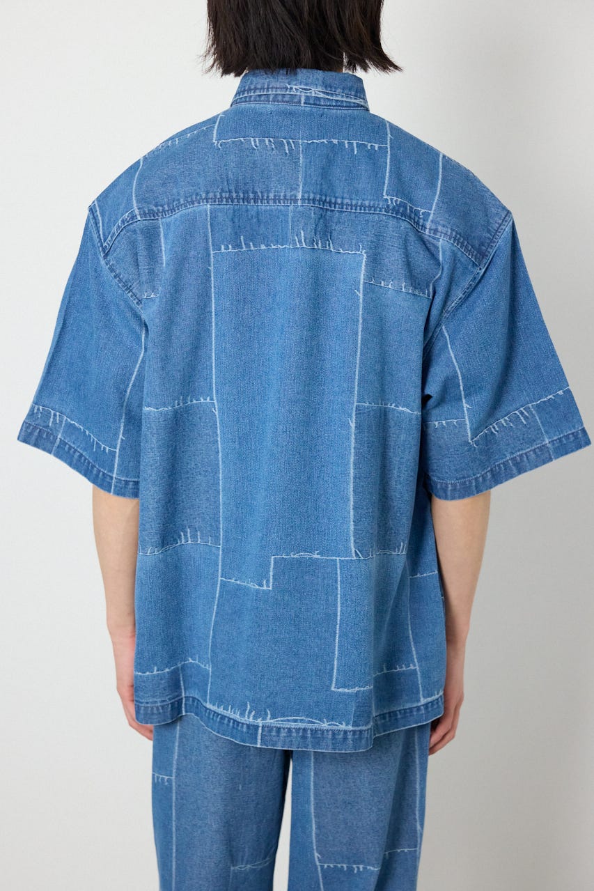パッチパターンデニムシャツ L/BLU M