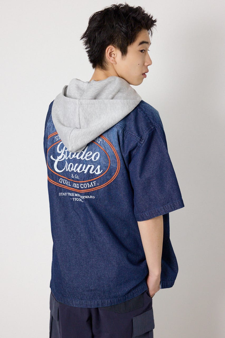 バックロゴフードデニムシャツ BLU M