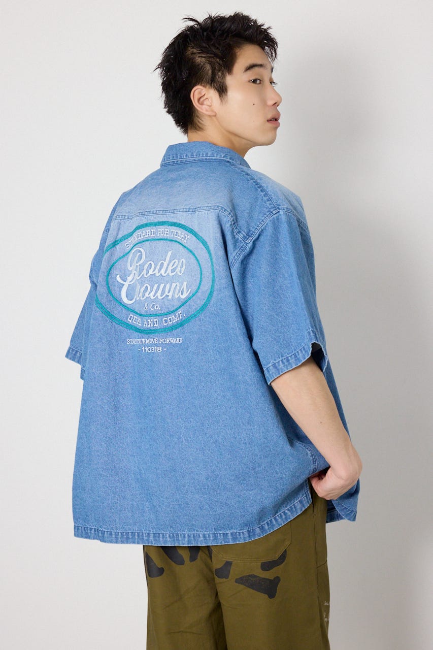 バックロゴフードデニムシャツ L/BLU L