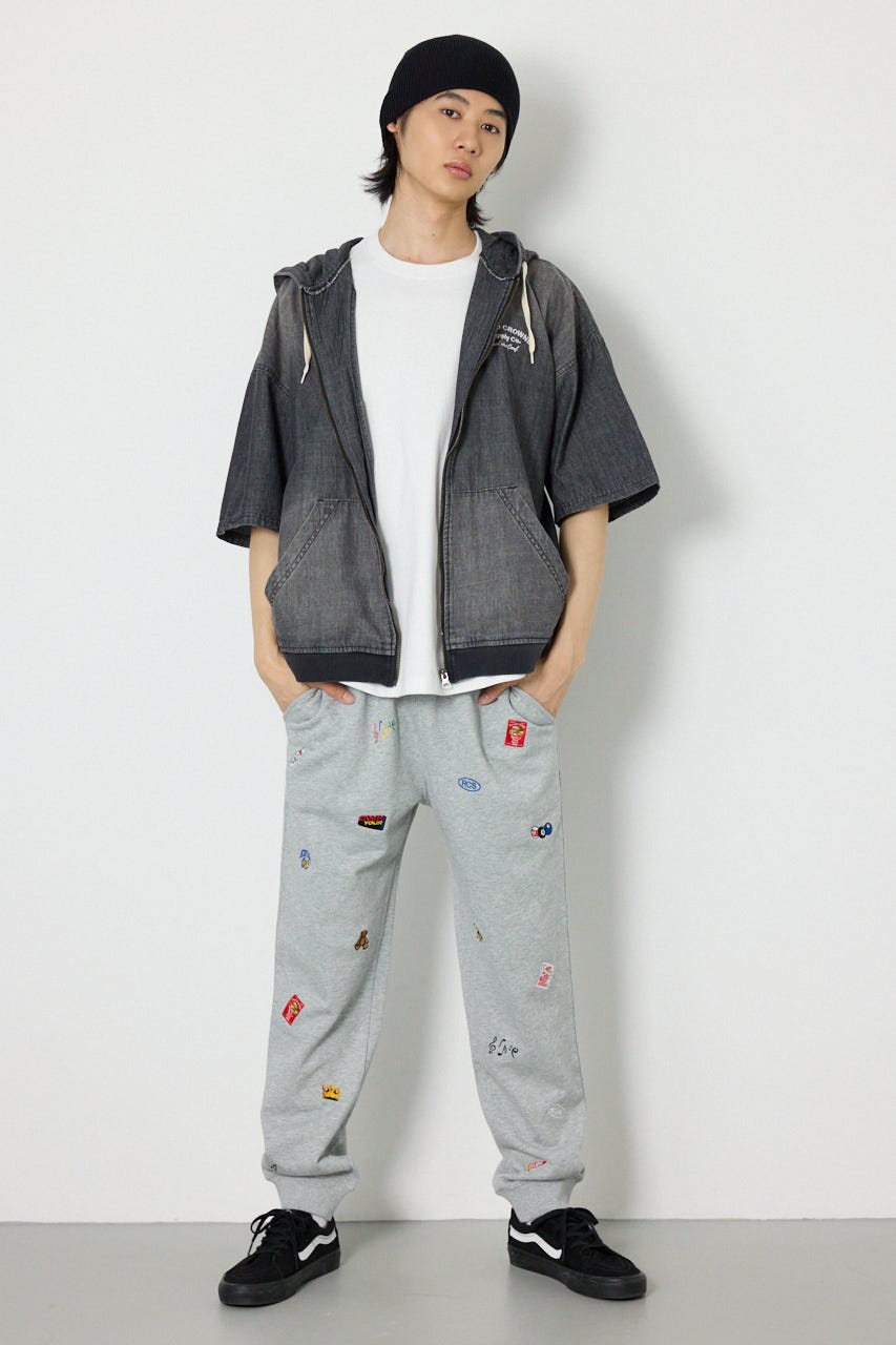 シャンブレーハーフスリーブZIPパーカー BLK L