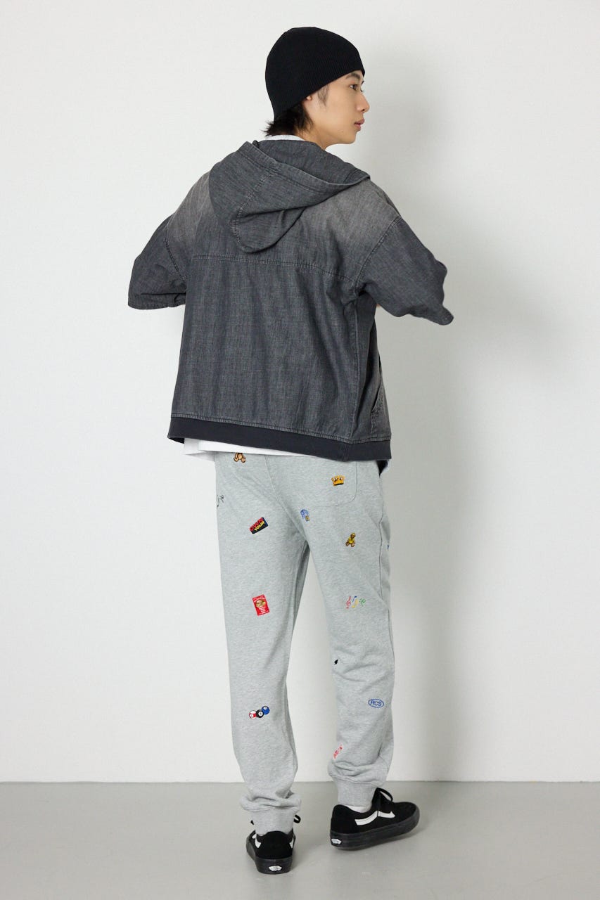 シャンブレーハーフスリーブZIPパーカー BLK L