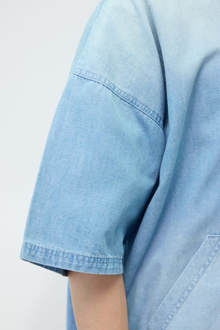 シャンブレーハーフスリーブZIPパーカー L/BLU L