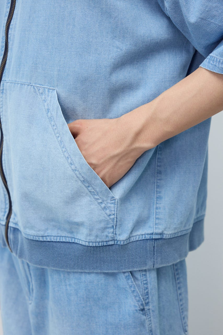 シャンブレーハーフスリーブZIPパーカー L/BLU L