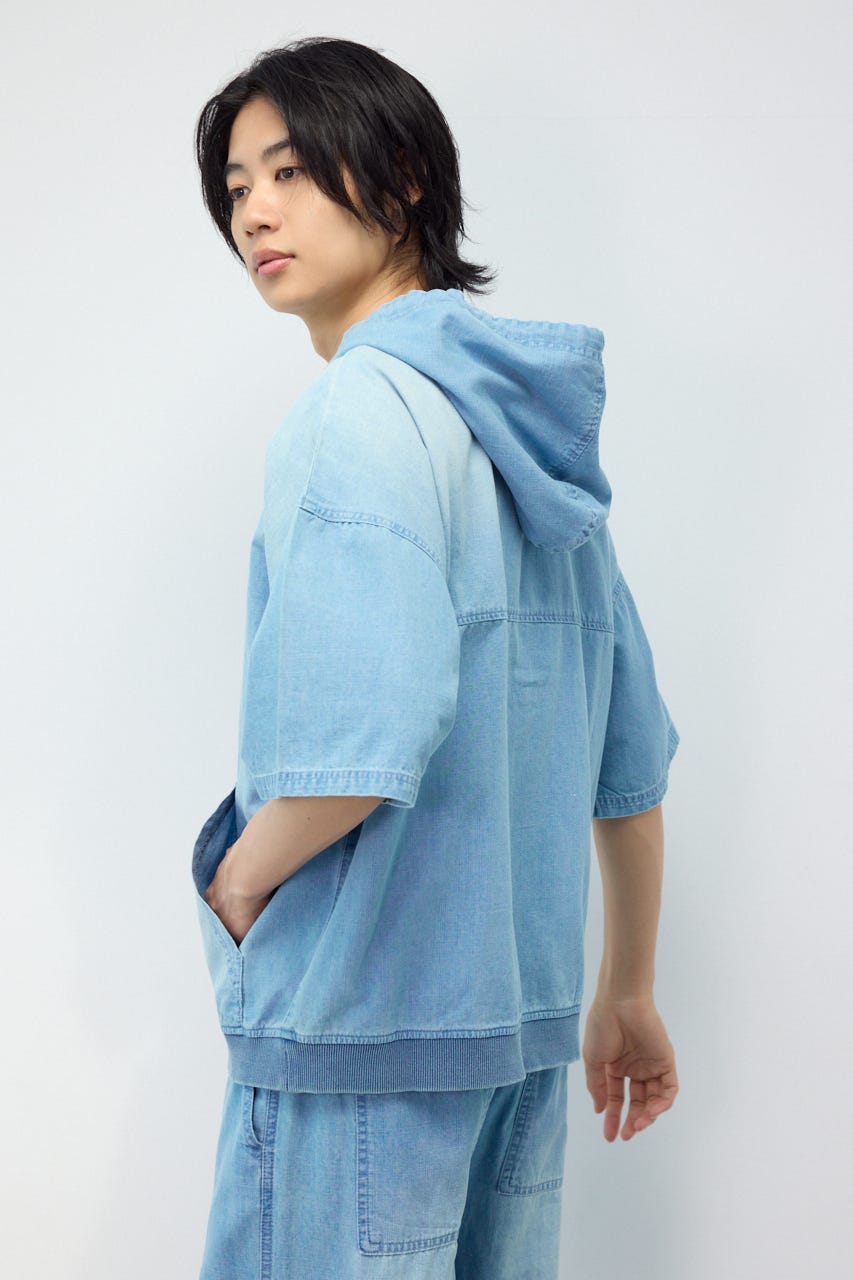 シャンブレーハーフスリーブZIPパーカー L/BLU L