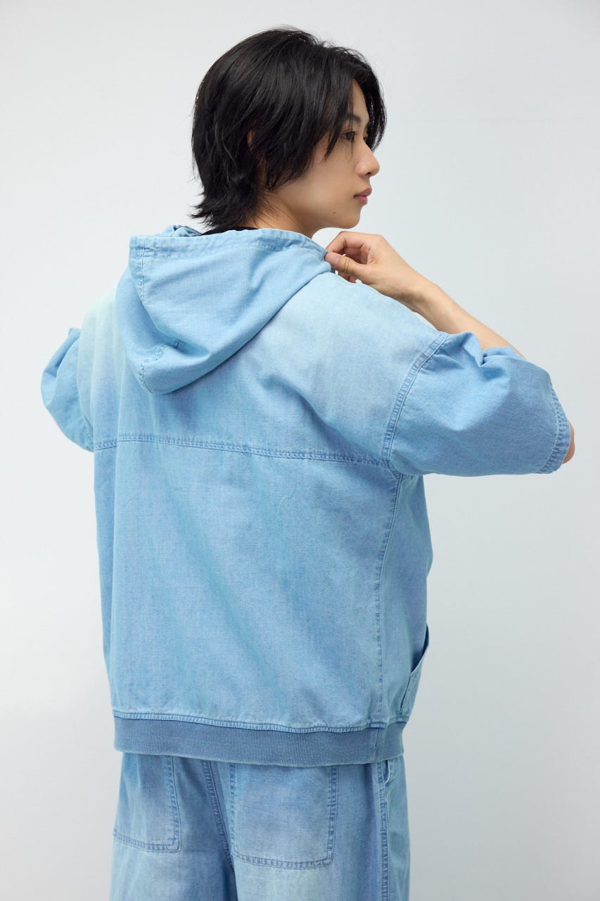 シャンブレーハーフスリーブZIPパーカー L/BLU L