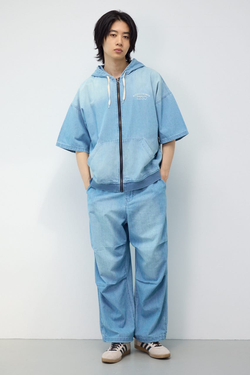 シャンブレーハーフスリーブZIPパーカー L/BLU L