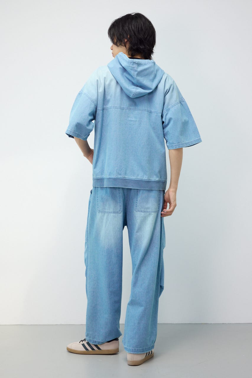 シャンブレーハーフスリーブZIPパーカー L/BLU L