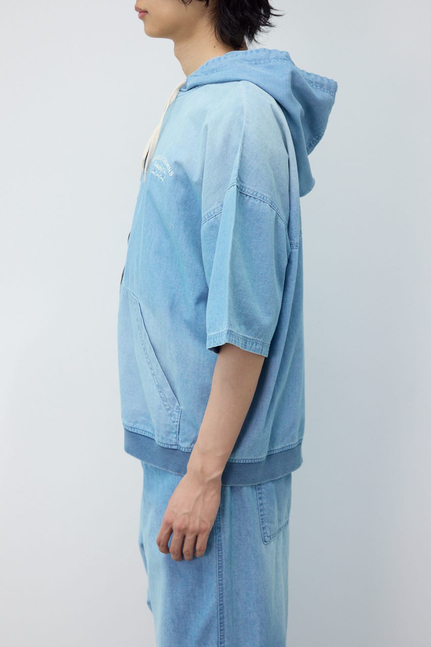 シャンブレーハーフスリーブZIPパーカー L/BLU L