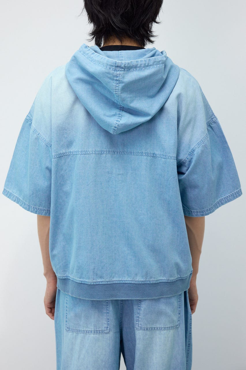 シャンブレーハーフスリーブZIPパーカー L/BLU L