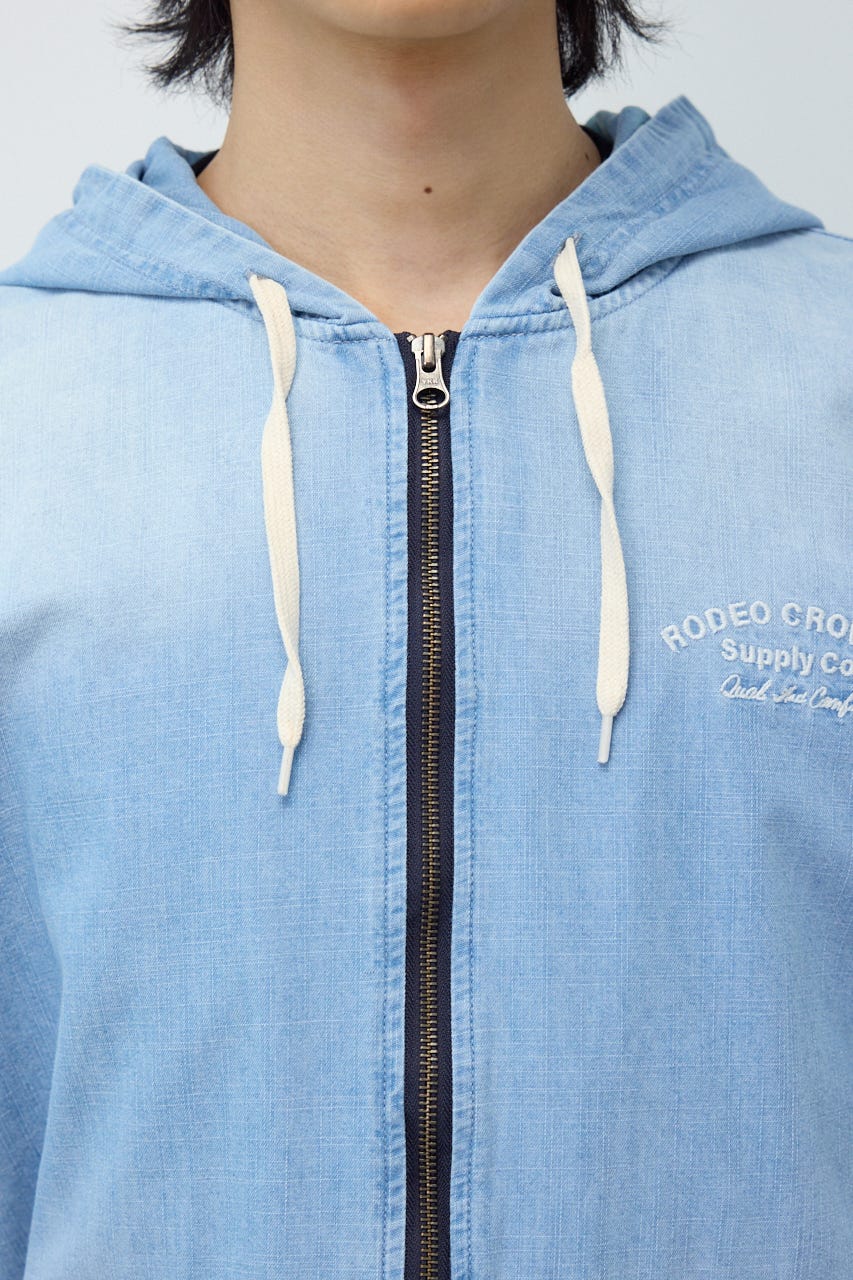 シャンブレーハーフスリーブZIPパーカー L/BLU L