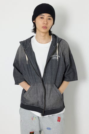 シャンブレーハーフスリーブZIPパーカー