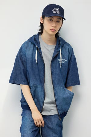 シャンブレーハーフスリーブZIPパーカー