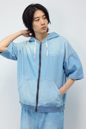 シャンブレーハーフスリーブZIPパーカー