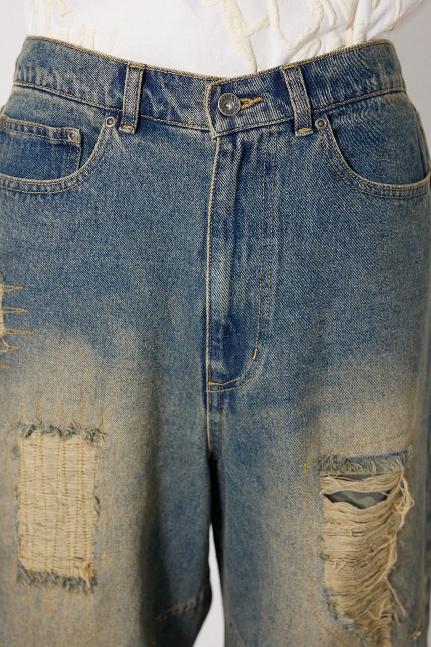 クラッシュデニムバミューダパンツ BLU M