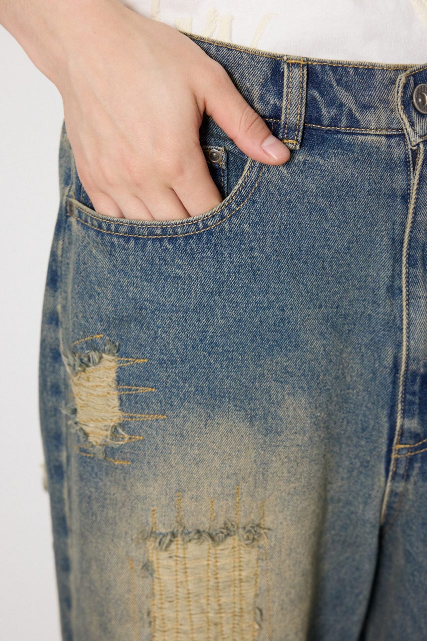 クラッシュデニムバミューダパンツ BLU M