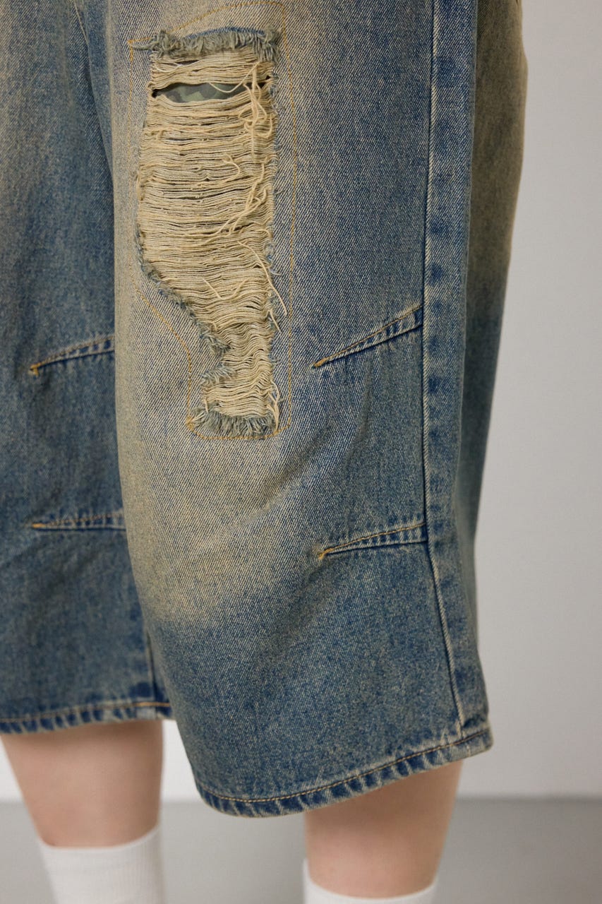 クラッシュデニムバミューダパンツ BLU M