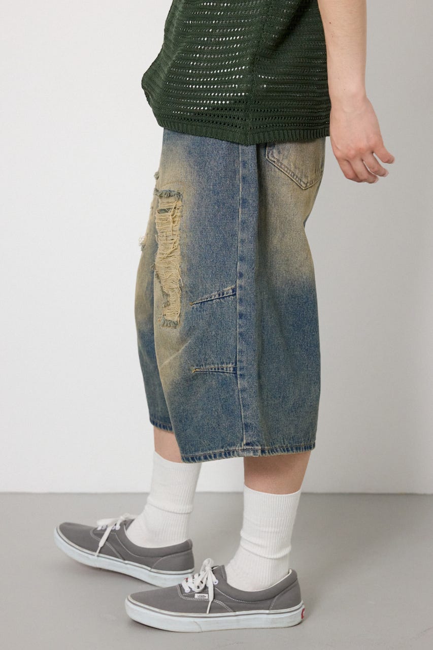 クラッシュデニムバミューダパンツ BLU M