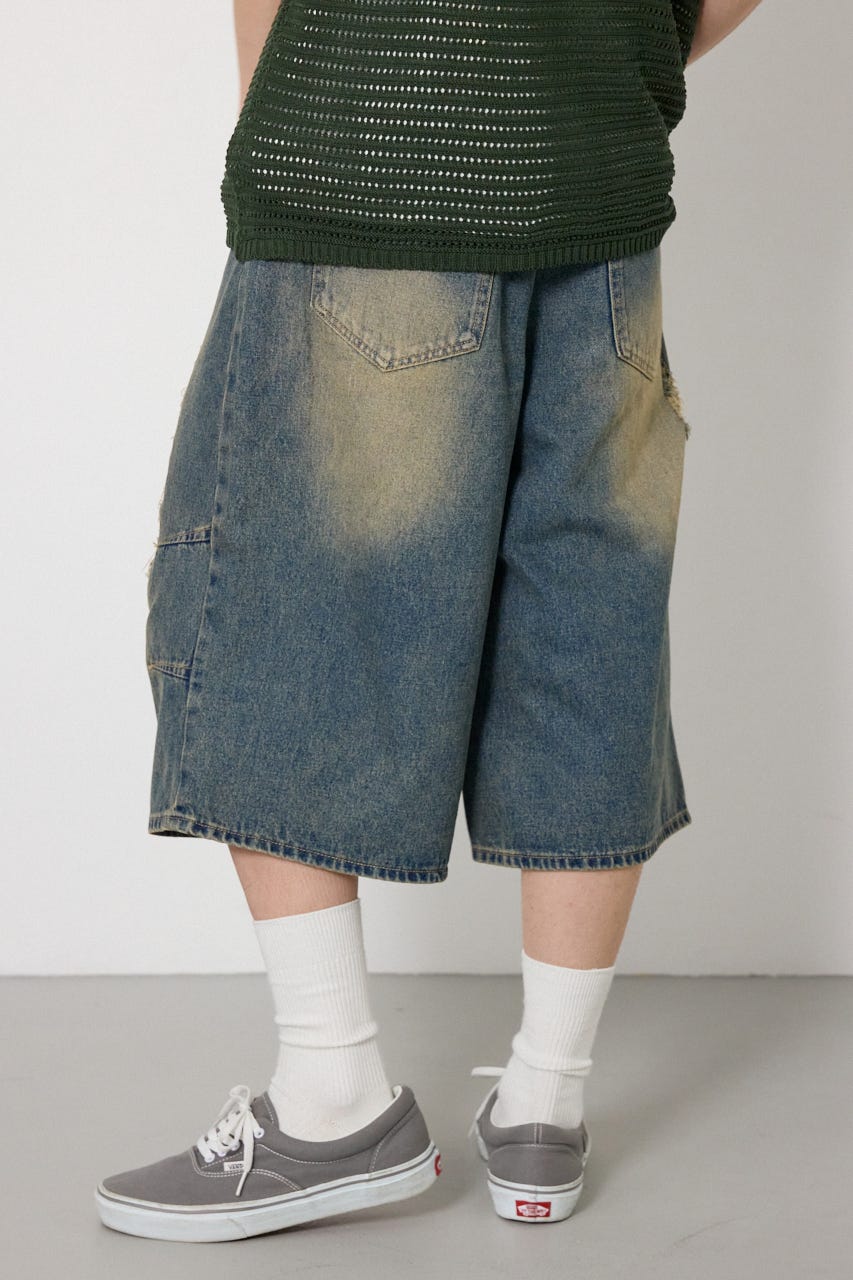 クラッシュデニムバミューダパンツ BLU M