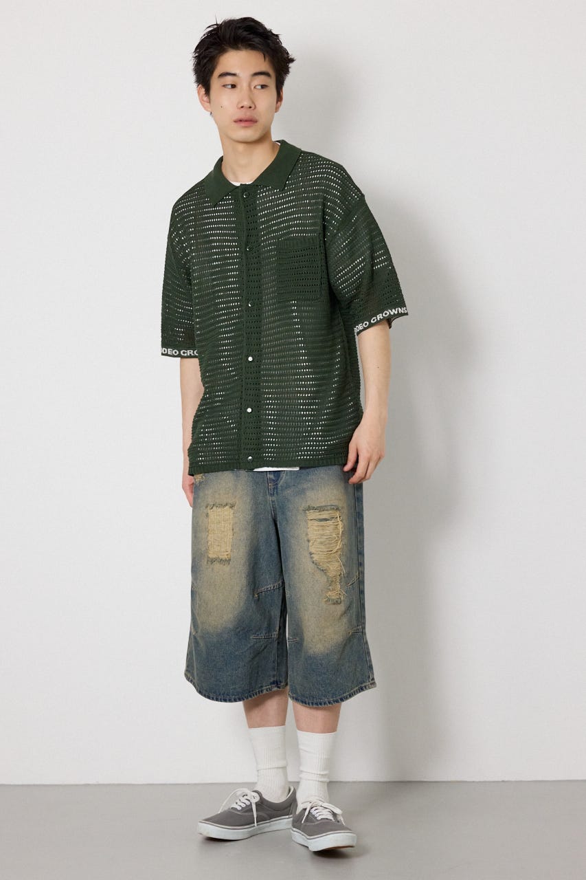 クラッシュデニムバミューダパンツ BLU M
