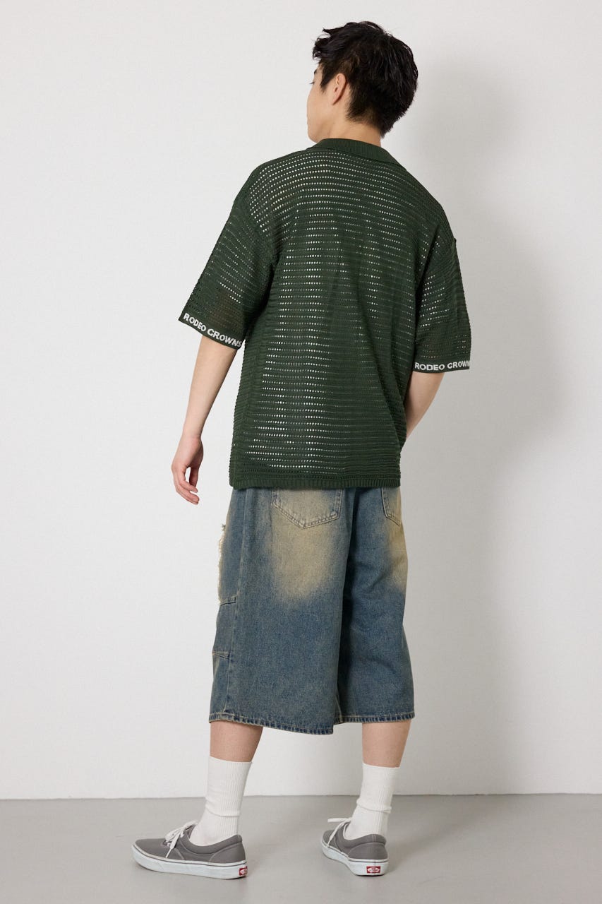 クラッシュデニムバミューダパンツ BLU M