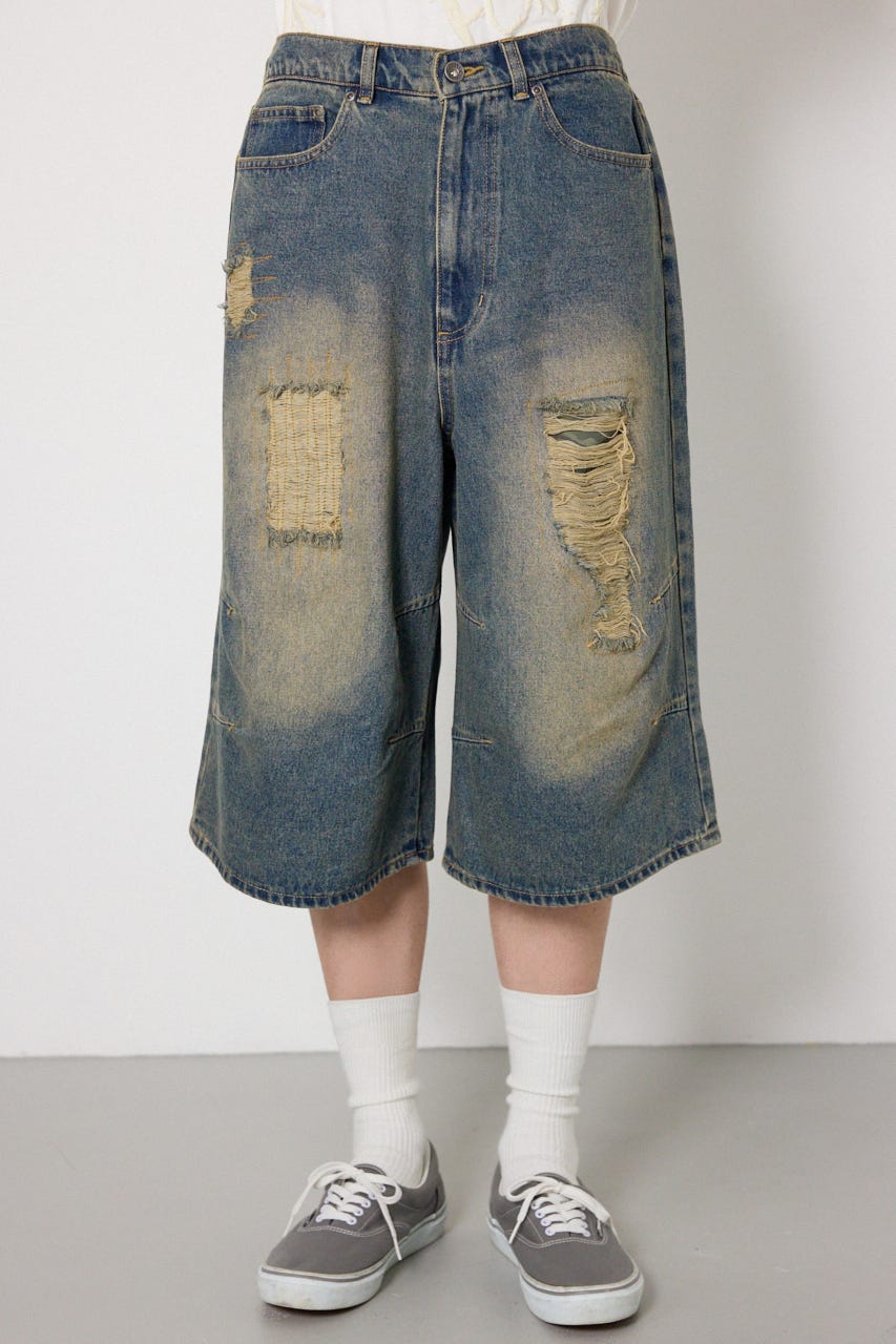 クラッシュデニムバミューダパンツ BLU M