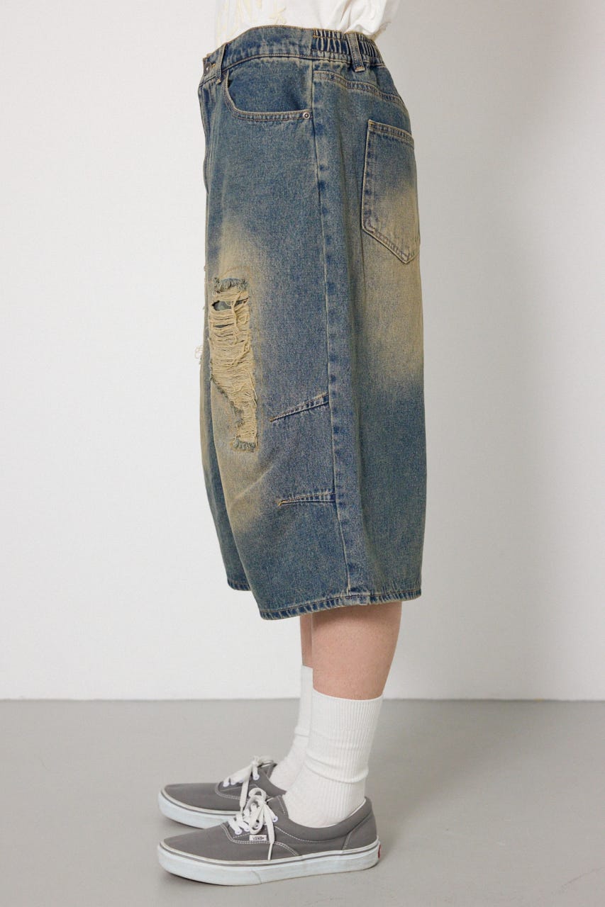 クラッシュデニムバミューダパンツ BLU M