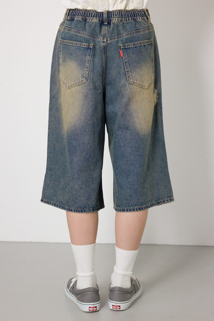 クラッシュデニムバミューダパンツ BLU M