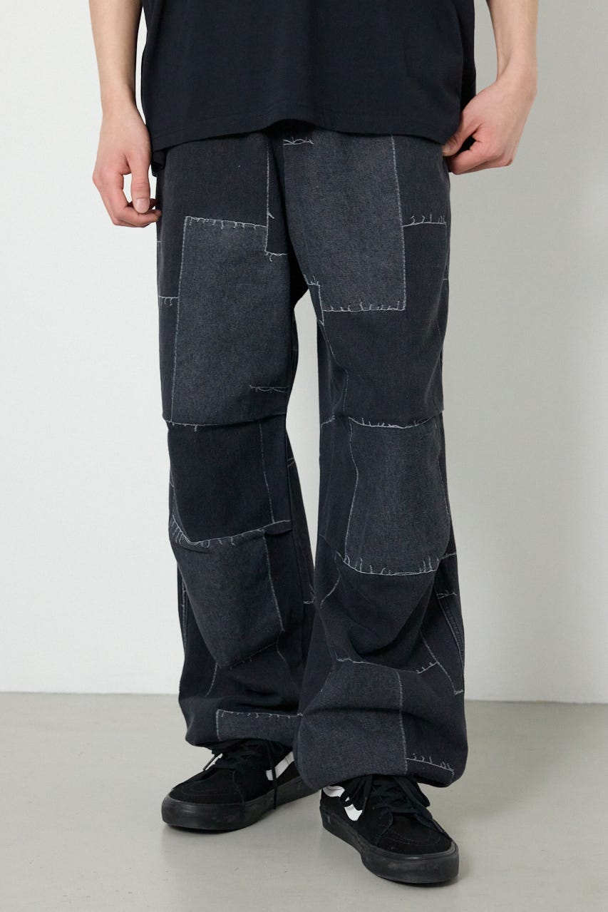 パッチパターンデニムパンツ BLK L
