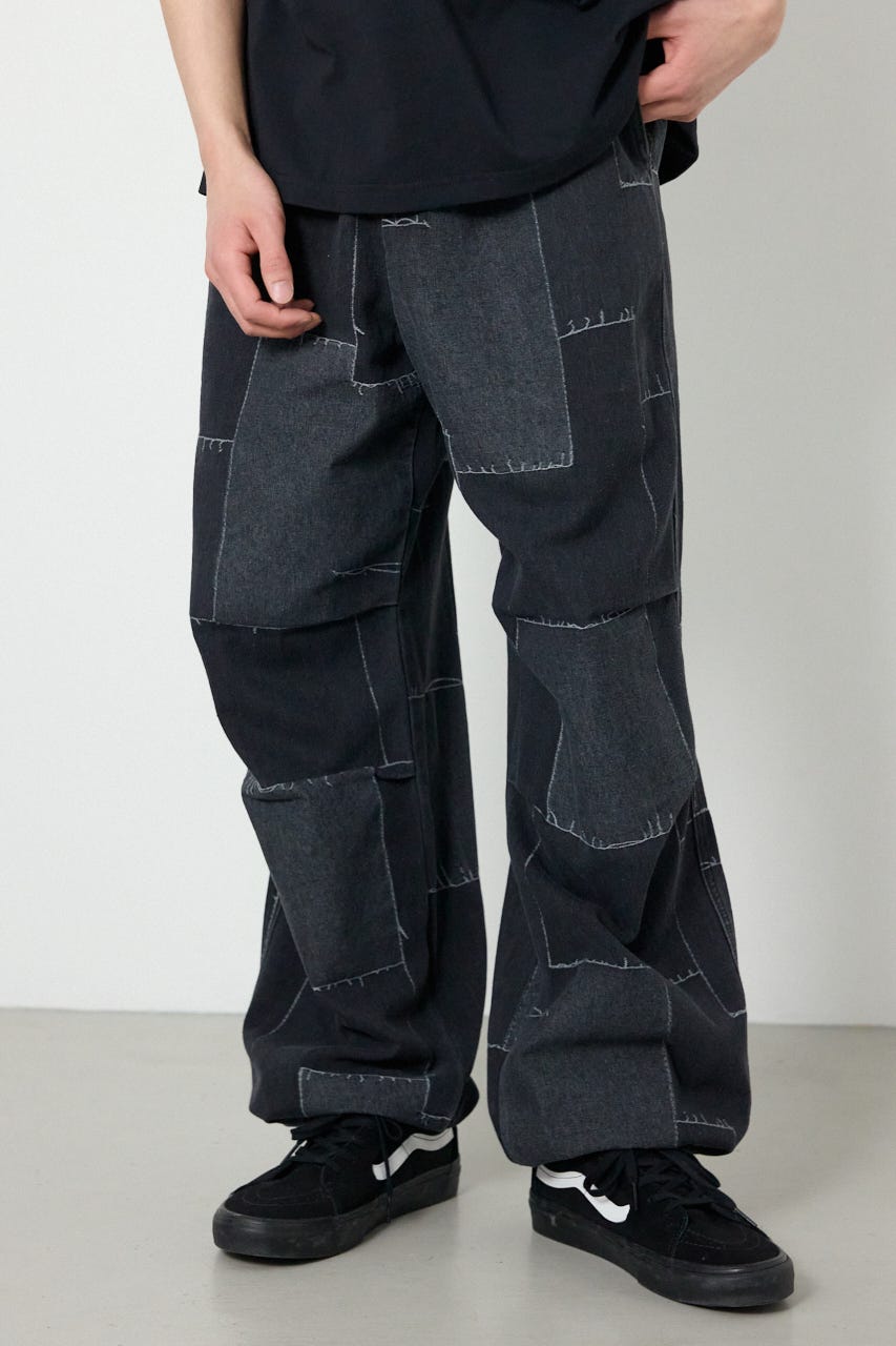 パッチパターンデニムパンツ BLK L