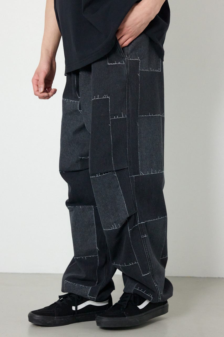 パッチパターンデニムパンツ BLK L