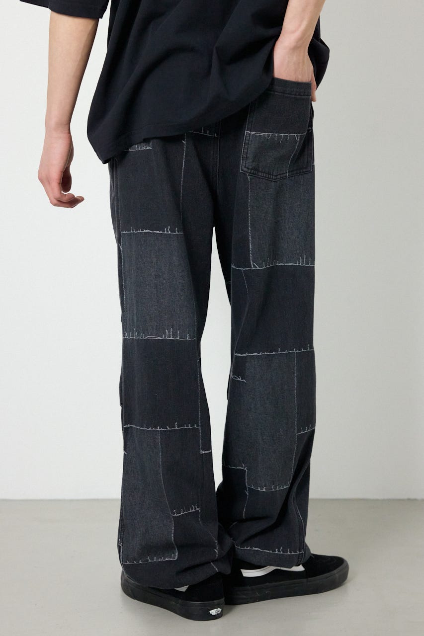 パッチパターンデニムパンツ BLK L