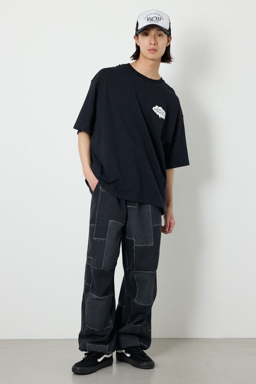 パッチパターンデニムパンツ BLK L