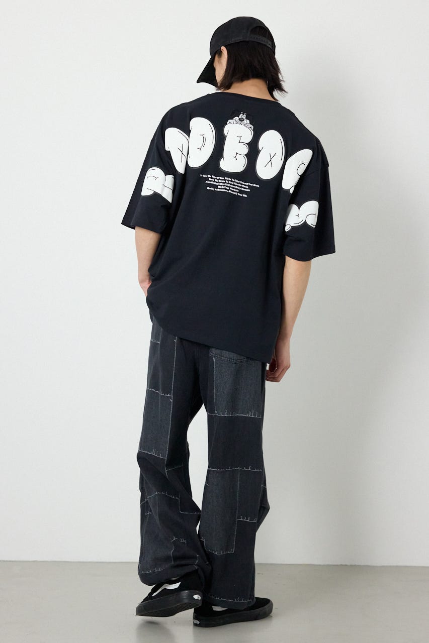 パッチパターンデニムパンツ BLK L