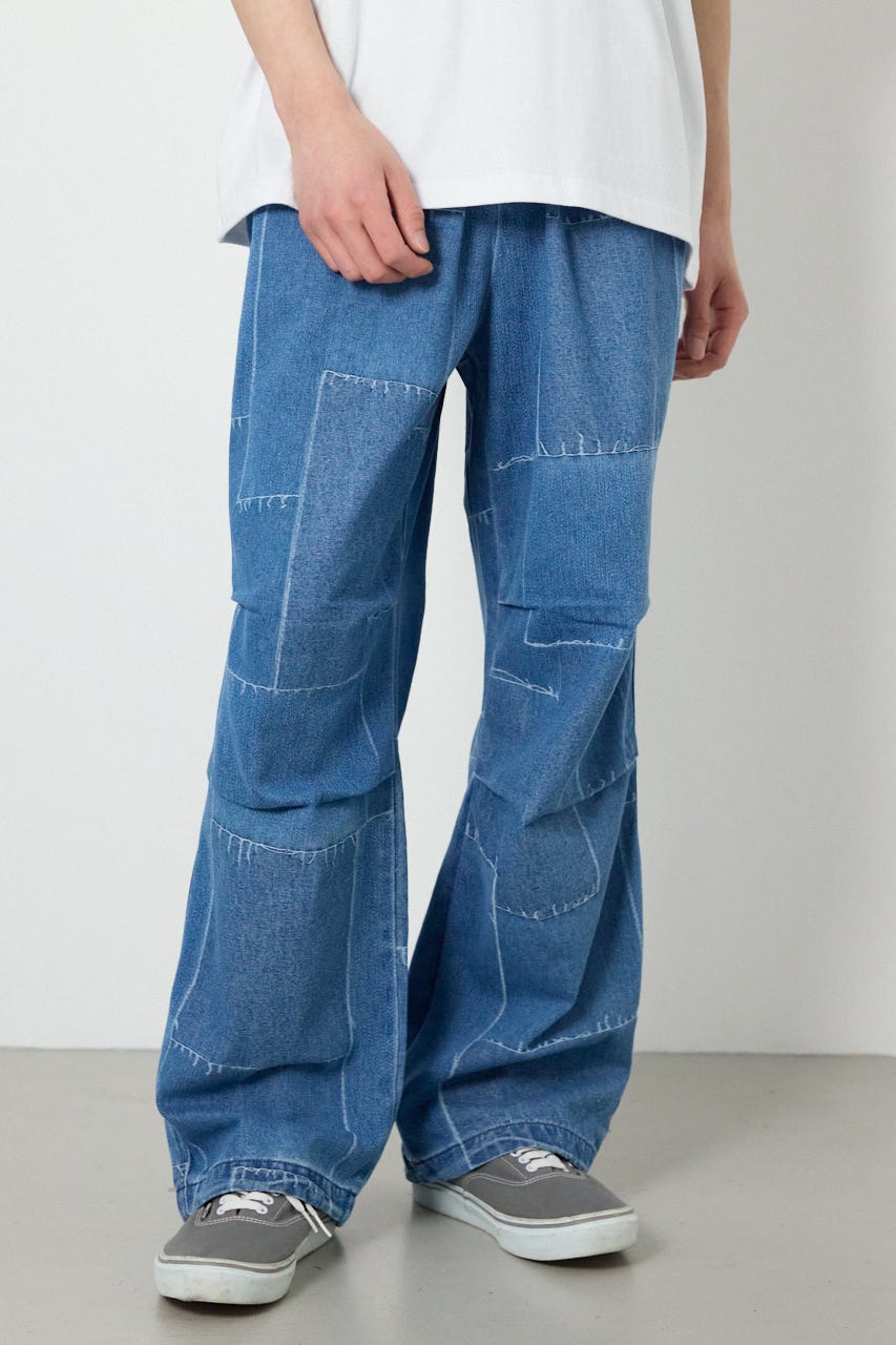 パッチパターンデニムパンツ L/BLU M