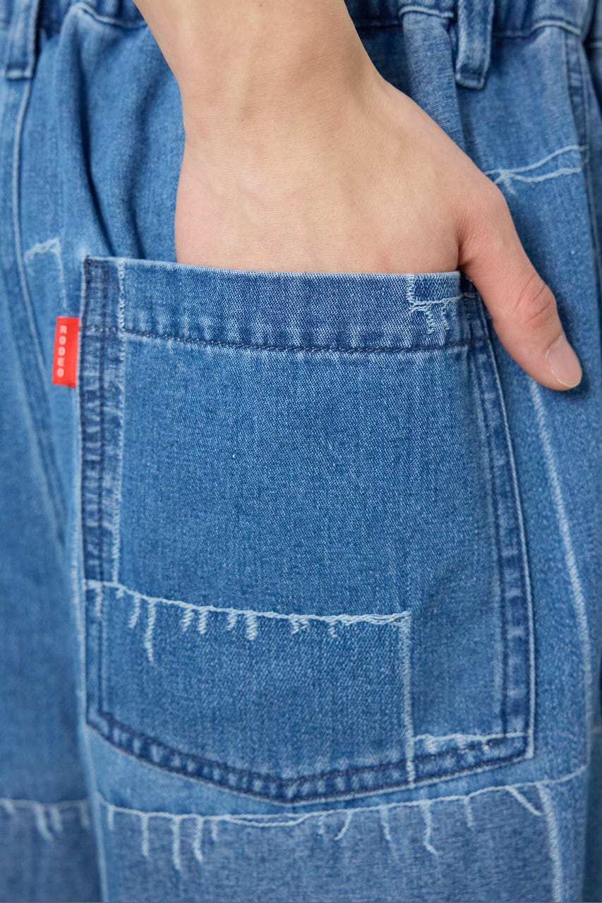 パッチパターンデニムパンツ L/BLU M