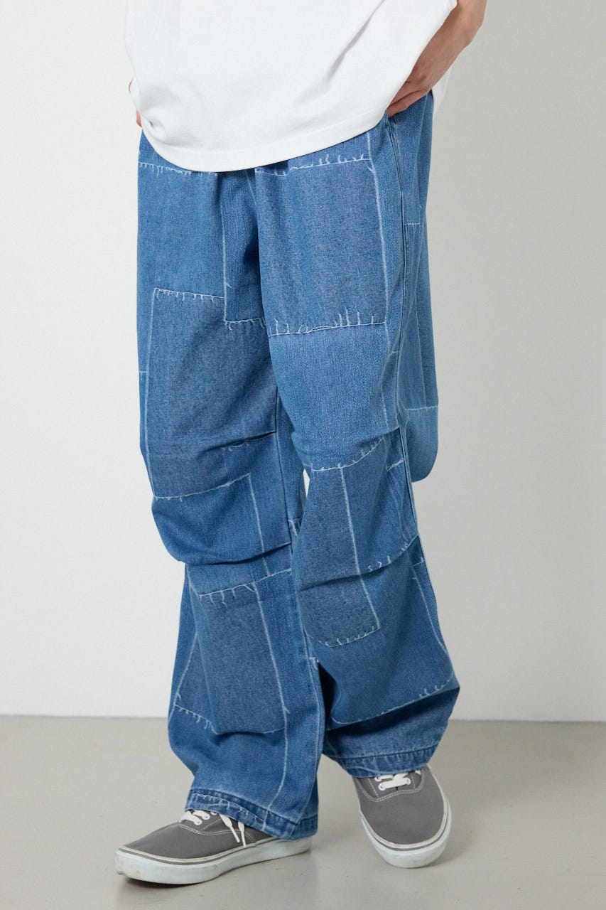 パッチパターンデニムパンツ L/BLU M