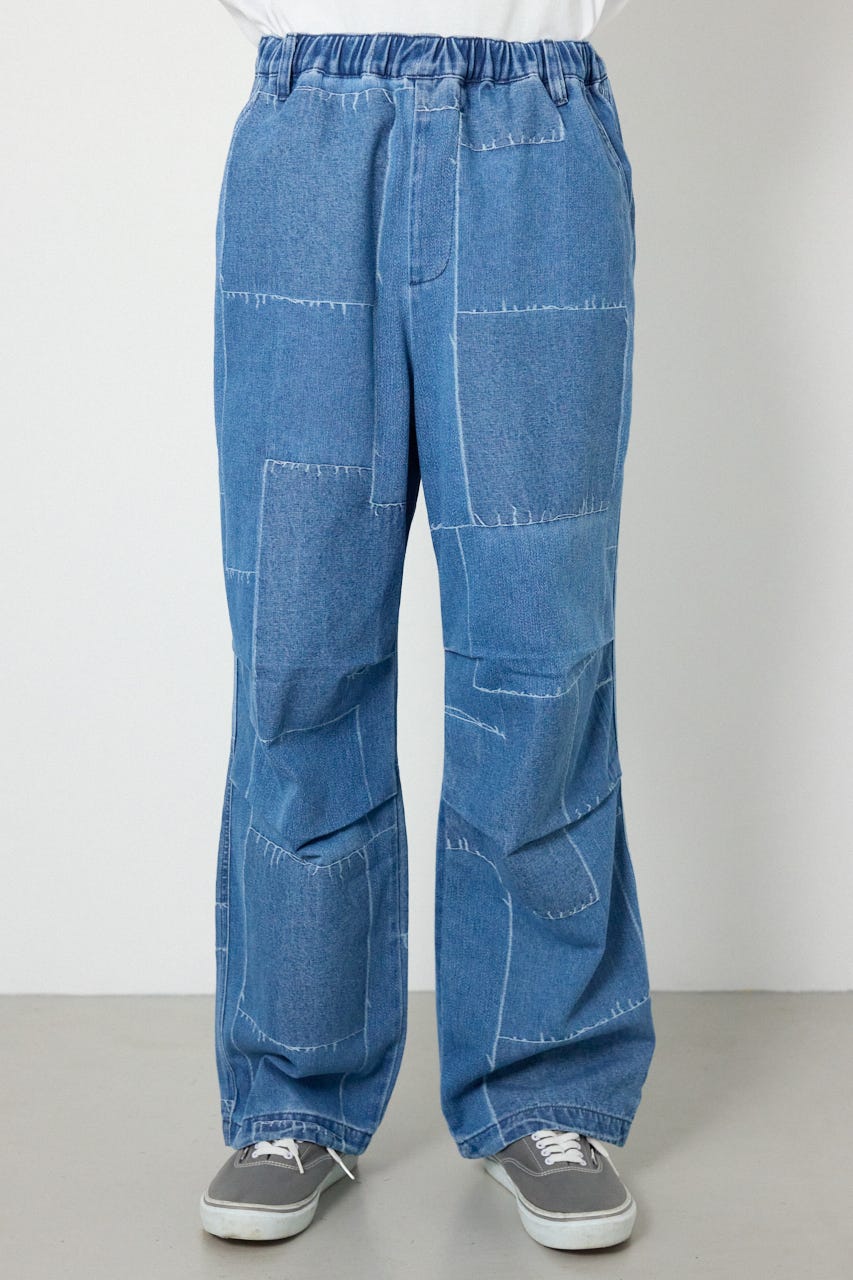 パッチパターンデニムパンツ L/BLU M