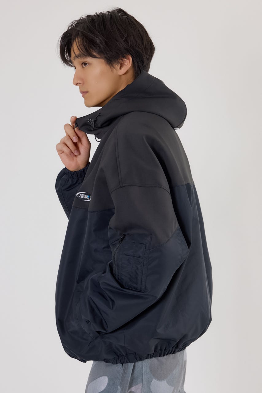 バイカラーフーデッドブルゾン BLK L