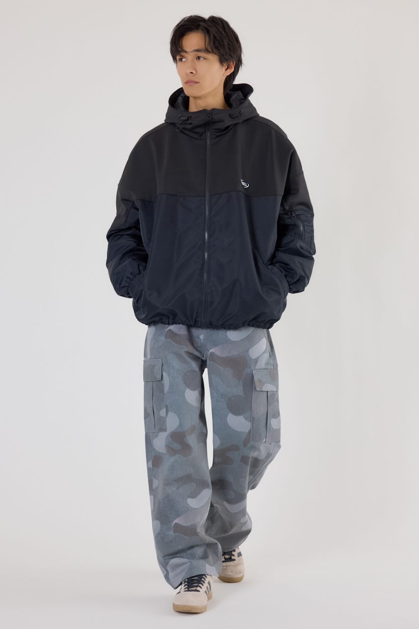 バイカラーフーデッドブルゾン BLK L