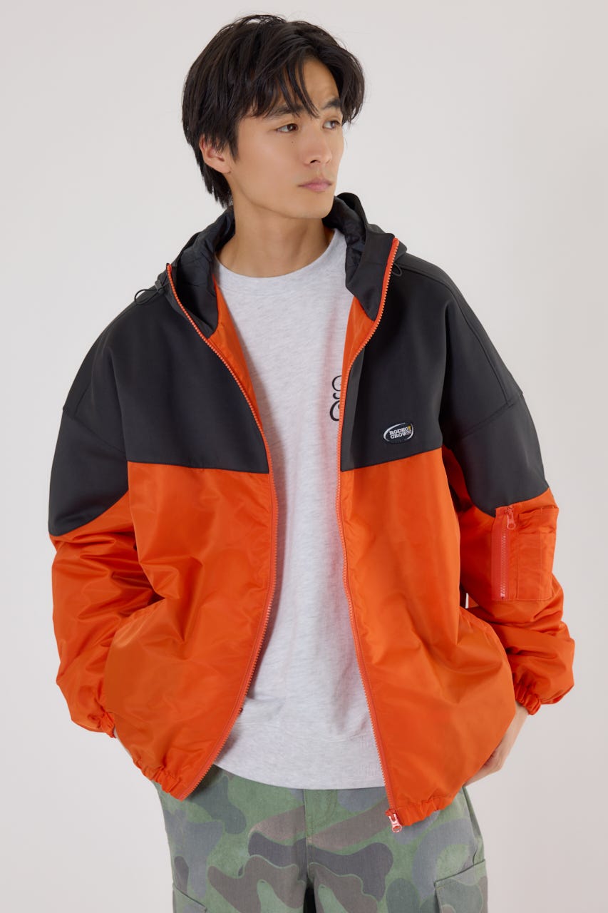 バイカラーフーデッドブルゾン D/ORG L