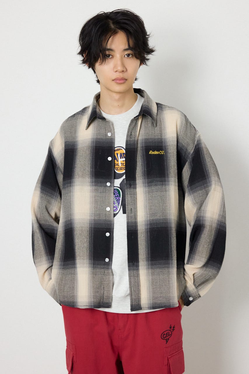 スカシオンブレーチェックシャツ BLK L