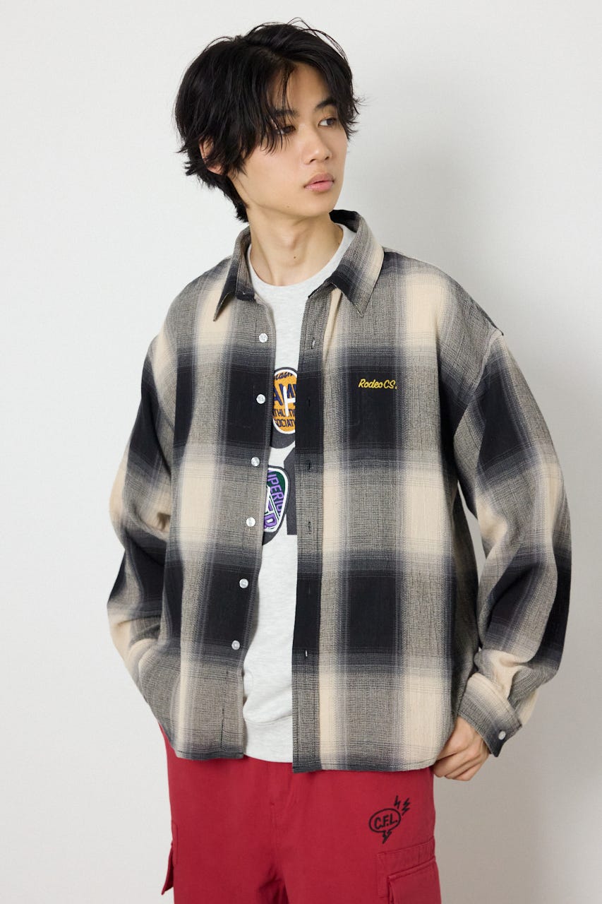 スカシオンブレーチェックシャツ BLK L