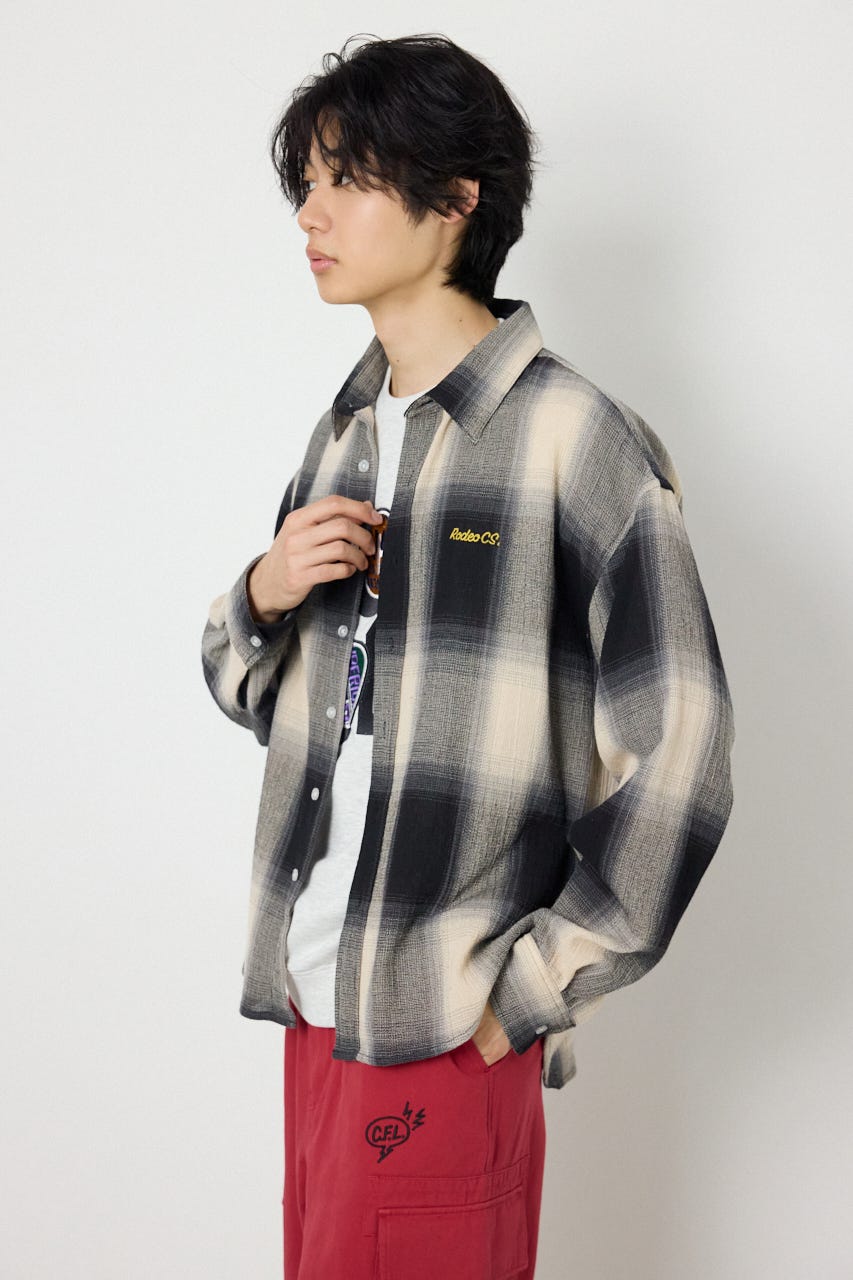 スカシオンブレーチェックシャツ BLK L