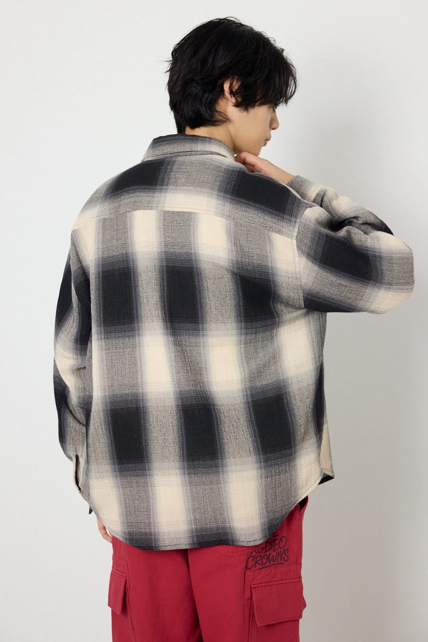 スカシオンブレーチェックシャツ BLK L