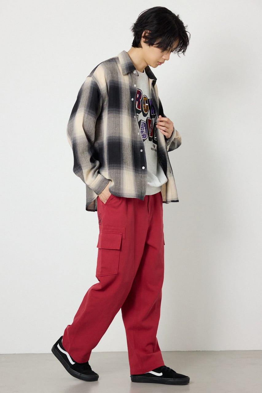 スカシオンブレーチェックシャツ BLK L